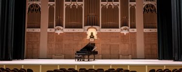 View of the Merrill stage from seat Orchestra 2 Row P Seat 10