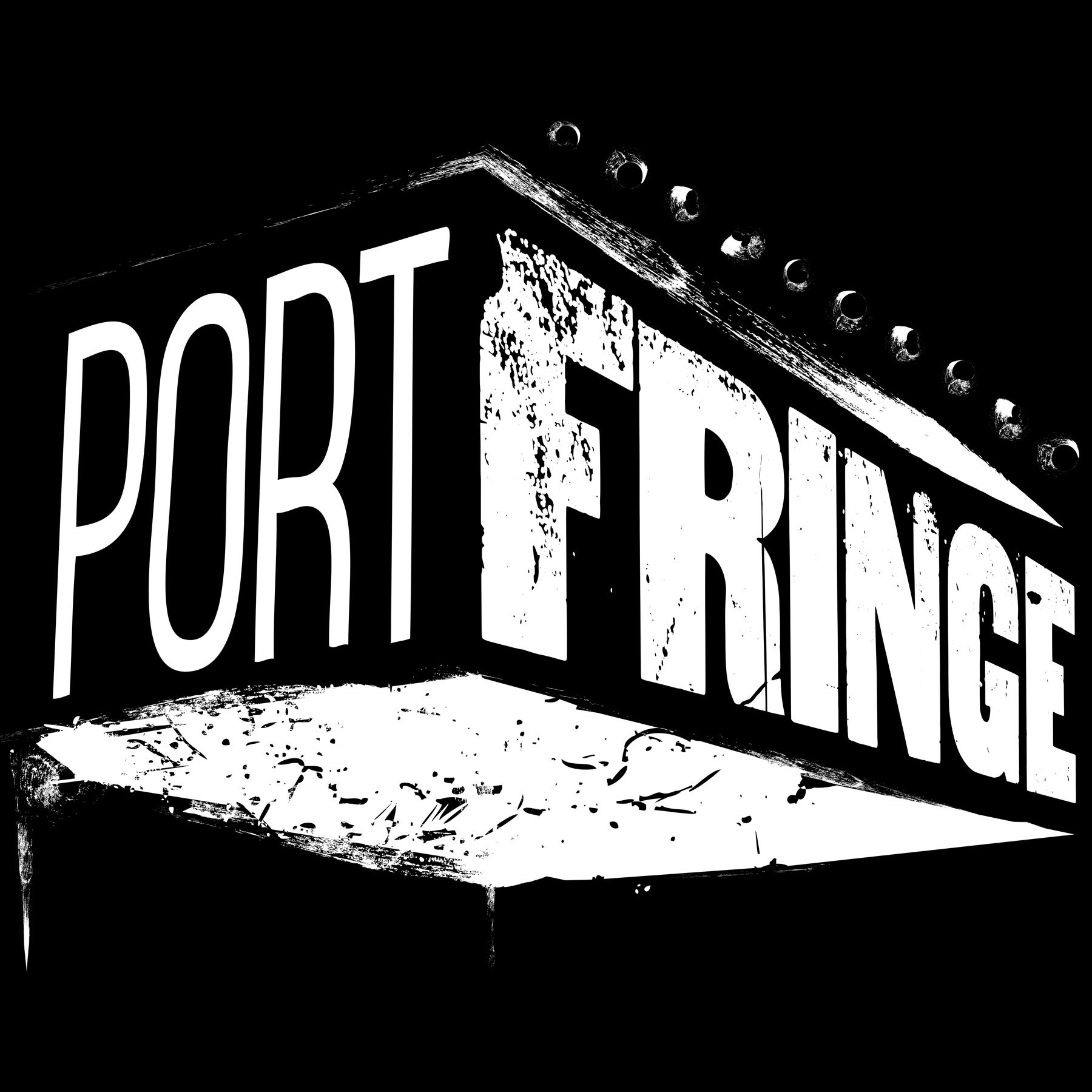 the portfringe logo in white on black
